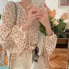 Outono Novo Suave Solto Emagrecimento Elegante Manga Longa Camisa Base Feminina Super Fada Doce Gola Top Floral Roupas