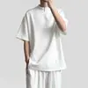 Marca de Moda Color Sólido Cuello Alto Funcional Manga Corta para Hombre Primavera y Verano Ligero Transpirable Media Cremallera Diseño de Nicho Casual Manga Corta