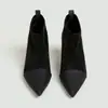 Botas femininas de salto agulha estilo europeu e americano no atacado, novos sapatos de salto alto 2026, botas de tornozelo femininas de retalhos para outono, versáteis para vendas transfronteiriças