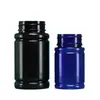 Atacado 50ml100ml garrafa plástica pet azul tampa metálica tampa de rosca garrafa ranhurada selada garrafa para cuidados com a saúde