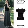 Falda suave de talle alto gris oscuro, única y hermosa para primavera y verano, un atuendo sofisticado e intelectual, un OOTD completo estilo coreano