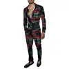 Moda Masculina Primavera/Verão 2025 Terno de Camisa Marca Estampada Peça Dupla Manga Longa Slim Respirável Algodão Estilo Elegante