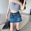 Dulce genial chica caliente Pantalones cortos de mezclilla de pierna ancha verano nuevo estilo coreano moda chica nicho cinturón falda de cadera falda falda