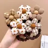 Cor de chá com leite corda de florzinha em formato de coração doce para menina alta elasticidade novos acessórios de cabelo poá xadrez florzinha tridimensional headdress