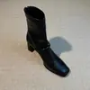 Botas altas de moda estilo británico con punta cuadrada, Botines cortos retro de tacón grueso estilo francés con cremallera trasera, Botas ajustadas de moda elásticas