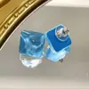 Aretes Geométricos Cuadrados de Ondas de Agua Azules Nicho Cool Verano Pequeños Frescos Clips para las Orejas Sin Perforaciones Cool Sentido Avanzado