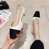 Sandálias Fechadas Estilo Chanel em Pele de Ovelha Versão 2026 para Mulheres, Salto Baixo de Verão Novo Estilo, Sapatos Fechados sem Costas com Salto Grosso, Sapatos Femininos Color Block