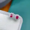 Pendientes de Plata S925 Paloma Sangre Roja 3x 4mm Ovalados de Rubí Natural Moda Diaria Pendientes Joker