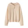 Tejidos 100% Lana Pura para Mujer Otoño/Invierno Nueva Llegada Sudadera Gruesa con Capucha Media Cremallera Botones Sudadera Base Relajada