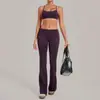 Conjunto deportivo invisible de yoga con pliegues transfronterizos para mujer, con pantalones acampanados, cuello halter y cintura plegable 4686+2257