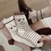 Calcetines Lindos de Dibujos Animados hasta la Mitad de la Pantorrilla para Mujer, Calcetines de Algodón de Moda para Primavera y Otoño, Estilo Japonés Rayados de Cachorro Estudiante Calcetines Largos de Otoño e Invierno