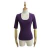 Camiseta Básica Simples Lisa de Manga Média e Gola U Baixa Sexy Estilo Europeu e Americano Elástica Slim