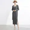 Calidad boutique Issey Miyake más vendido chal de mujer de longitud media sin botones, con caída, sin arrugas, chaqueta cárdigan elegante y versátil