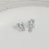 Brincos de tarraxa elegantes Dongdaemun Coreia do Sul feminino agulha de prata S925 pingente de laço totalmente cravejado de diamantes brincos de luxo leve