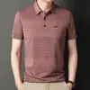 Ropa de Verano para Papá Hombres de Mediana Edad y Mayores Camiseta Rayada Versión con Bolsillo Hombres Solapa Manga Corta Camiseta de Manga Corta Hombres Manga Corta