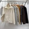 Suéter Pulôver Gola Lapela Meio Zíper Estilo Coreano para Mulheres, Novo Estilo Outono e Inverno, Estilo Preguiçoso, Solto, Grosso, Malha Macia