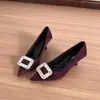 Tacones Altos de Puntiagudos de Gamuza Negra para Mujer Cómodos para Uso Prolongado Viajes al Trabajo Hebilla Cuadrada con Pedrería Tacón Delgado Zapatos de Salón