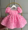 Vestido Infantil Novo Celebridade da Internet Infantil Tridimensional Floral Vestido Princesa Francesa para Meninas Desfile