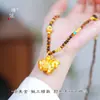 Collar de Piedra Ojo de Caballo Chapado en Oro Estilo Mismo que Tienda de Oro Puzuo, Cadena para Suéter Año del Caballo del Zodiaco Estilo Chino Nuevo para Mujer