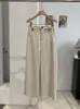 KEKEZOON Cielo Estrellado Medio Elástico Cintura Alta Color Sólido Pierna Recta Adelgazante Casual Petite Pantalones de Nueve Puntos Mujer 9325