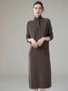 Vestido de cachemira de cuello alto para mujer, nuevo diseño de otoño e invierno, suéter de punto, vestido holgado de estilo perezoso, falda de color liso para mujer