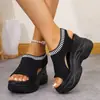 Sandalias de Suela Gruesa Nuevas de Verano 2025 para Mujer Comercio Exterior Europeas y Americanas Talla Grande Perezosas de un Paso Tejido Flyknit Punta Abierta Sandalias Deportivas