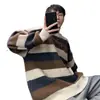 Estilo Japonés Color Bloque Rayas Estilo Perezoso Estilo Hong Kong Cuello Redondo Tejido Holgado Versión Coreana Otoño Invierno Jersey de Lana Retro para Hombre