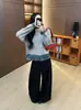 Outono/Inverno 2026 Novo Estilo Patchwork Jeans Falso Duas Peças Top Suéter de Tricô, Versão Coreana Design Solto Pulôver para Mulheres