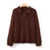 Suéter de Lã Pura com Gola Polo e Forro de Fleece Outono/Inverno 2026, Pulôver de Tricô Soltinho Feminino com Gola Reversível