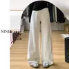 Jeans Blancos de Pierna Ancha para Mujer Primavera y Verano 2025 Nuevos de Cintura Alta Sueltos de Alta Calidad Dape Scimitar Pantalones Rectos Pequeños