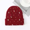 Gorro de Punto de Lana Gruesa para Otoño e Invierno para Mujer, Gorro de Punto Moderno con Pedrería, Gorro Cálido de Tejer al Crochet al por Mayor
