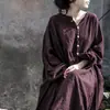 Otoño 2026 Nuevo Vestido Largo de Algodón y Lino Artístico con Mangas de Linterna, Adelgazante, Bata Inspirada en el Zen