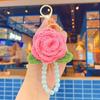 Llavero hecho a mano de lana tejida, llavero terminado, cadena para teléfono móvil, colgante de rosa de ganchillo, regalo hecho a mano, venta al por mayor