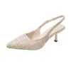 Sandálias Fechadas de Salto Alto Estilo Francês Inspiradas em Chanel para Mulheres, Novo Modelo de Verão 2026, Salto Fino, Sapatos de Encaixe com Bico Fino, Atacado