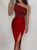 Aliexpress Comércio Exterior Transfronteiriço Novo Estilo Lantejoulas Sem Mangas Elegante Moda Cintura Marcada Vestido de Noite Elegante Sem Alças Vestido Sexy