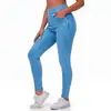 Pantalones de Yoga y Fitness Estilo Europeo y Americano de Mezclilla Sintética para Mujer, Adelgazantes y Levanta Glúteos, Elásticos Ajustados, Cintura Alta y Control de Abdomen