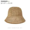 Sombrero de Pescador Transpirable Hueco para Mujer, Sombrero de Sol para Viajes de Verano, Sombrero de Cubo Adelgazante, Sombrero de Cubo Versátil Estilo Coreano