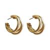 Aretes Compactos Multicapa en Forma de C de Estilo Frío Europeo y Americano, Aretes de Textura Metálica Geométrica