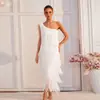 Vestido Europeu de Ombro a Ombro com Franjas Vestido Midi com Franjas de Strass em Camadas Múltiplas Multicor Performance de Palco Traje Formal 1233
