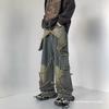 Jeans de trabajo retro de pierna ancha estilo americano otoño e invierno high street jeans con parches rectos holgados adelgazantes pantalones de trapeador