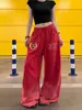Pantalones de Chándal Casuales con Estampado Lavado Estilo Retro Americano para Mujer, Diseño Holgado Pantalones de Pierna Ancha, Pantalones de Baile Callejero Jazz Modernos