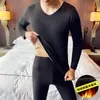 Traje de ropa interior térmica para jóvenes, sin costuras, AB-sided, doble cara, forro de vellón de terciopelo, mallas largas ajustadas con cuello en V