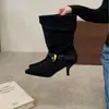 Botas Gruesas de Ante a Media Pantorrilla Apiladas para Mujer, Novedad Otoño/Invierno 2026 Marrón Vintage de Punta Fina para Tobillo