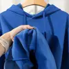 Sudadera con capucha gruesa y suave color azul Klein 600g, forro polar, para hombre, Otoño/Invierno, holgada, cachemir de zorro plateado