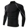 Camisa de compressão de gola alta de secagem rápida transfronteiriça para homens, adequada para primavera e outono, top de manga longa para treino físico, camada de base para corrida