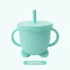 Taza de Aprendizaje para Bebés con Popote de Silicona Taza de Beber Agua con Tapa Antipolvo y Anticaídas Taza para Snacks de Silicona de Grado Alimenticio Punto Transfronterizo