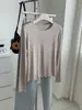 Camiseta Básica para Mujer de 200g con Volantes de Lana Tencel, Estilo Retro Suave, Color Sólido, Cuello Redondo, Manga Larga, Estilo Otoño/Invierno