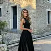 Vestido longo elegante A-line, novo, sexy, de poliéster, estilo francês, para exportação transfronteiriça europeia e americana, com decote V e acinturado franzido, para mulheres