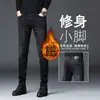 Jeans Negros Estilo Nuevo Hong Kong 2026 para Hombre, Corte Delgado, Elásticos, Forro Polar, Pantalones Largos Casuales para Hombre, Estilo Primavera y Otoño