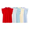 Tops de Moda Holgados con Mangas Acampanadas, Estilo Fresco y Dulce, Venta al por Mayor, Comercio Exterior, Transfronterizo, Bordes Fruncidos, Estilo Europeo y Americano